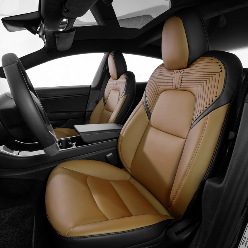 Türgriff mit Power seat-Tasten eines Luxus Pkw. Braun innen Leder mit  weißen Nähten der luxuriösen, modernen Auto. Moderne ca Stockfotografie -  Alamy